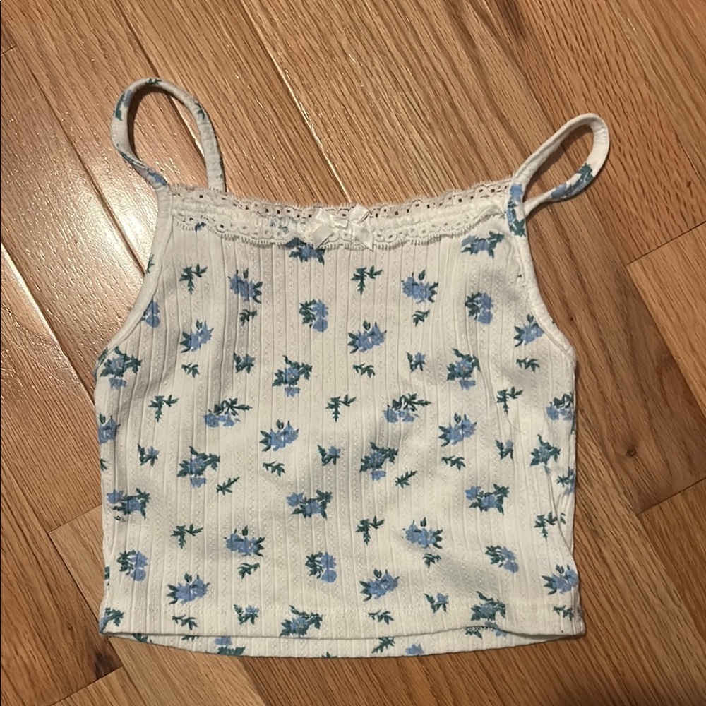 Princess Polly White and Blue Ribbed Top